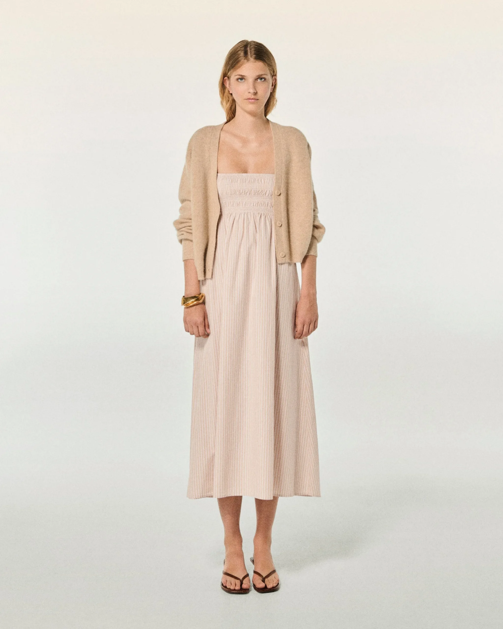 FROM FUTURE Robe Longue Bretelle Mara BeigeRayé Best Sale