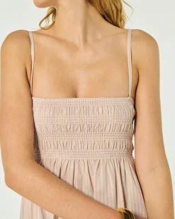 FROM FUTURE Robe Longue Bretelle Mara BeigeRayé Best Sale