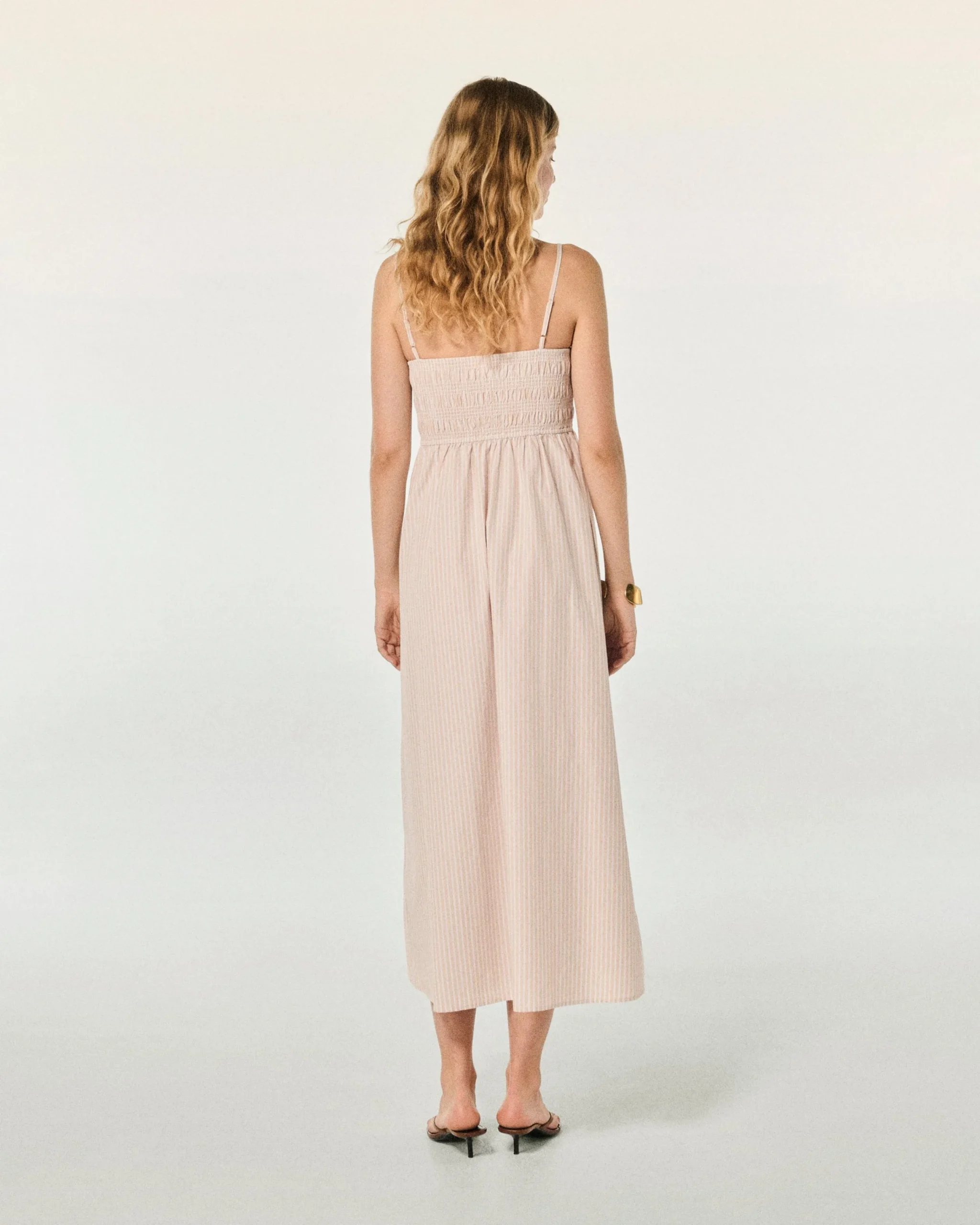 FROM FUTURE Robe Longue Bretelle Mara BeigeRayé Best Sale