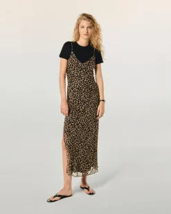 FROM FUTURE Robe Longue Bretelle Mousseline WinterLeopard Best Sale