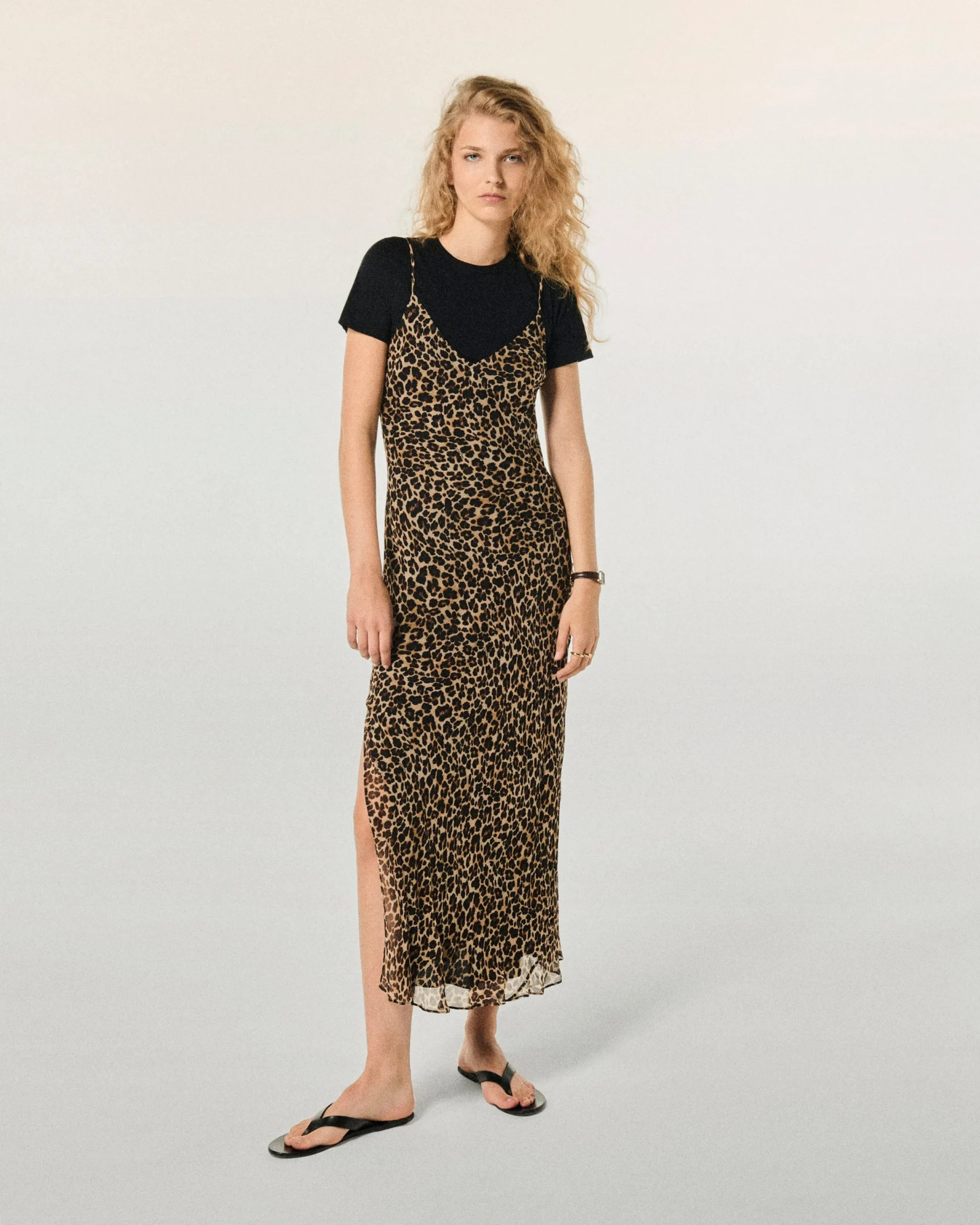 FROM FUTURE Robe Longue Bretelle Mousseline WinterLeopard Best Sale