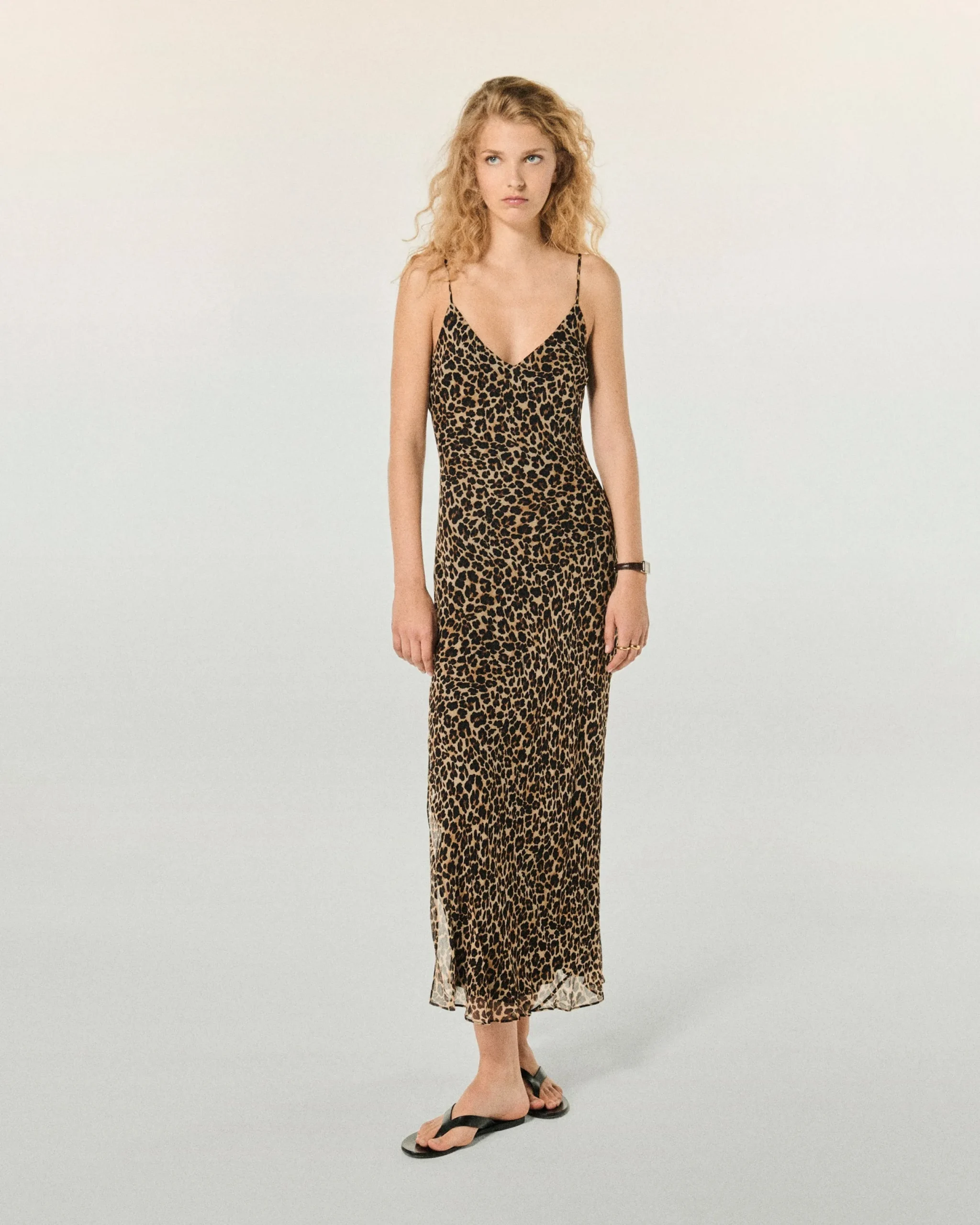FROM FUTURE Robe Longue Bretelle Mousseline WinterLeopard Best Sale