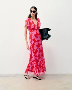 FROM FUTURE Robe Longue Manche Courte Julia SummerRosesRed Best Sale