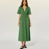 FROM FUTURE Robe Longue Manche Courte Gianna Kaki Hot