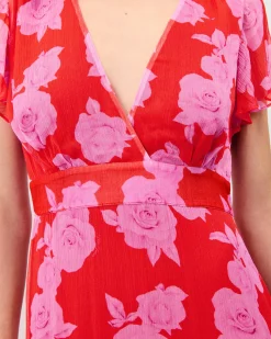 FROM FUTURE Robe Longue Manche Courte Julia SummerRosesRed Best Sale