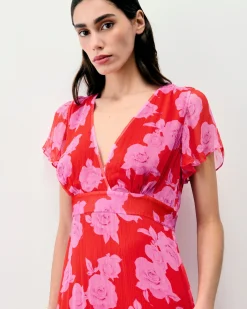 FROM FUTURE Robe Longue Manche Courte Julia SummerRosesRed Best Sale