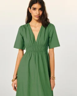 FROM FUTURE Robe Longue Manche Courte Gianna Kaki Hot