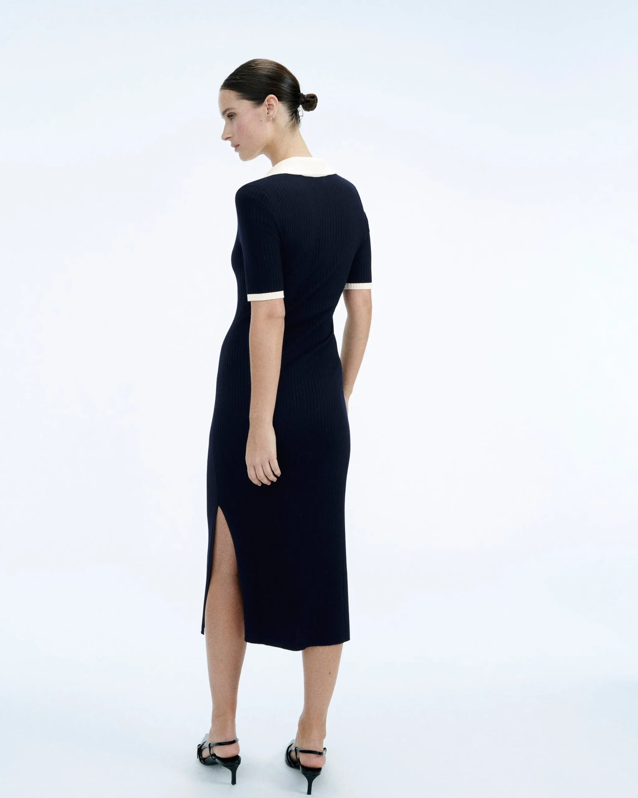 FROM FUTURE Robe Longue Manche Courte Navy Flash Sale
