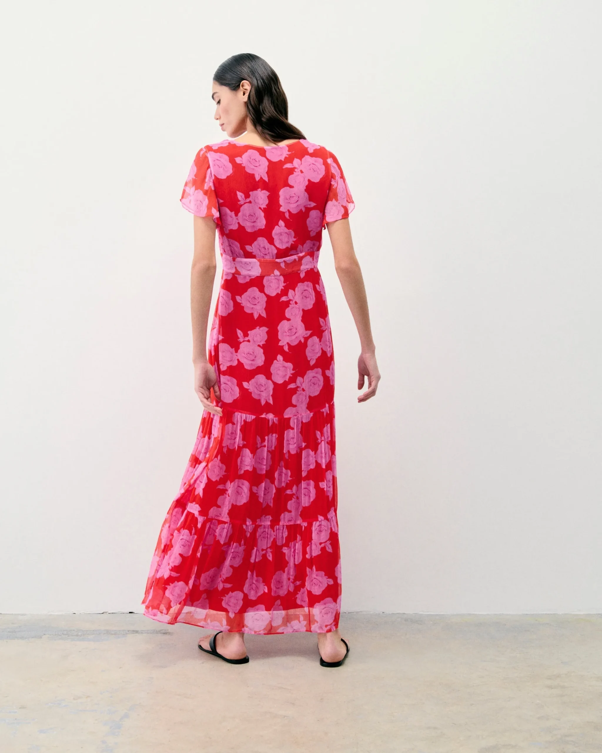 FROM FUTURE Robe Longue Manche Courte Julia SummerRosesRed Best Sale
