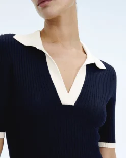 FROM FUTURE Robe Longue Manche Courte Navy Flash Sale