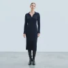 FROM FUTURE Robe Longue Manche Longue Col Polo Navy Hot