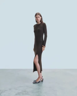 FROM FUTURE Robe Longue Manche Longue Chocolat Hot