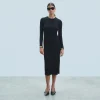 FROM FUTURE Robe Longue Manche Longue à Cotes Fendue Noir Best Sale