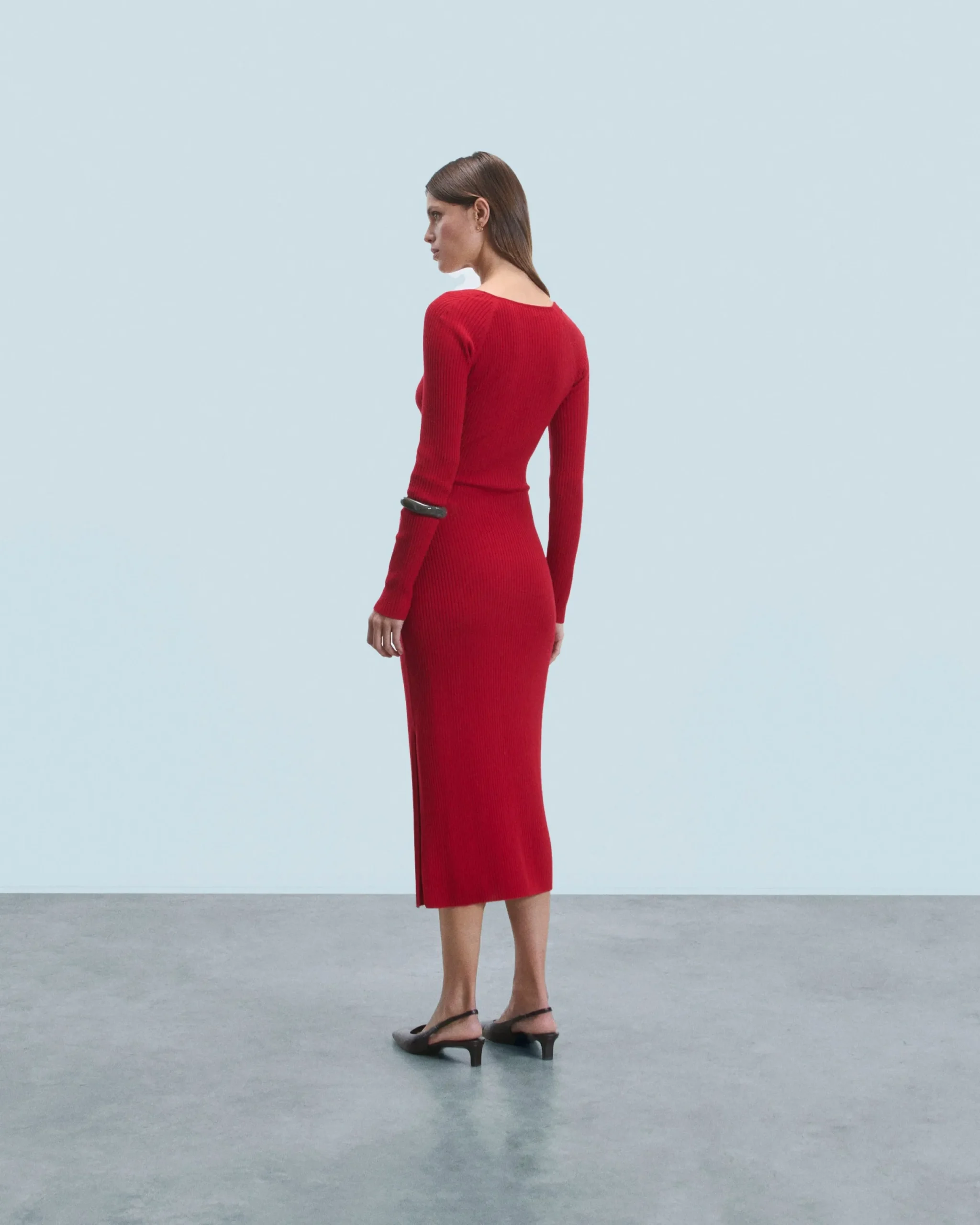 FROM FUTURE Robe Longue Manche Longue Decolleté Coeur HotRed Sale
