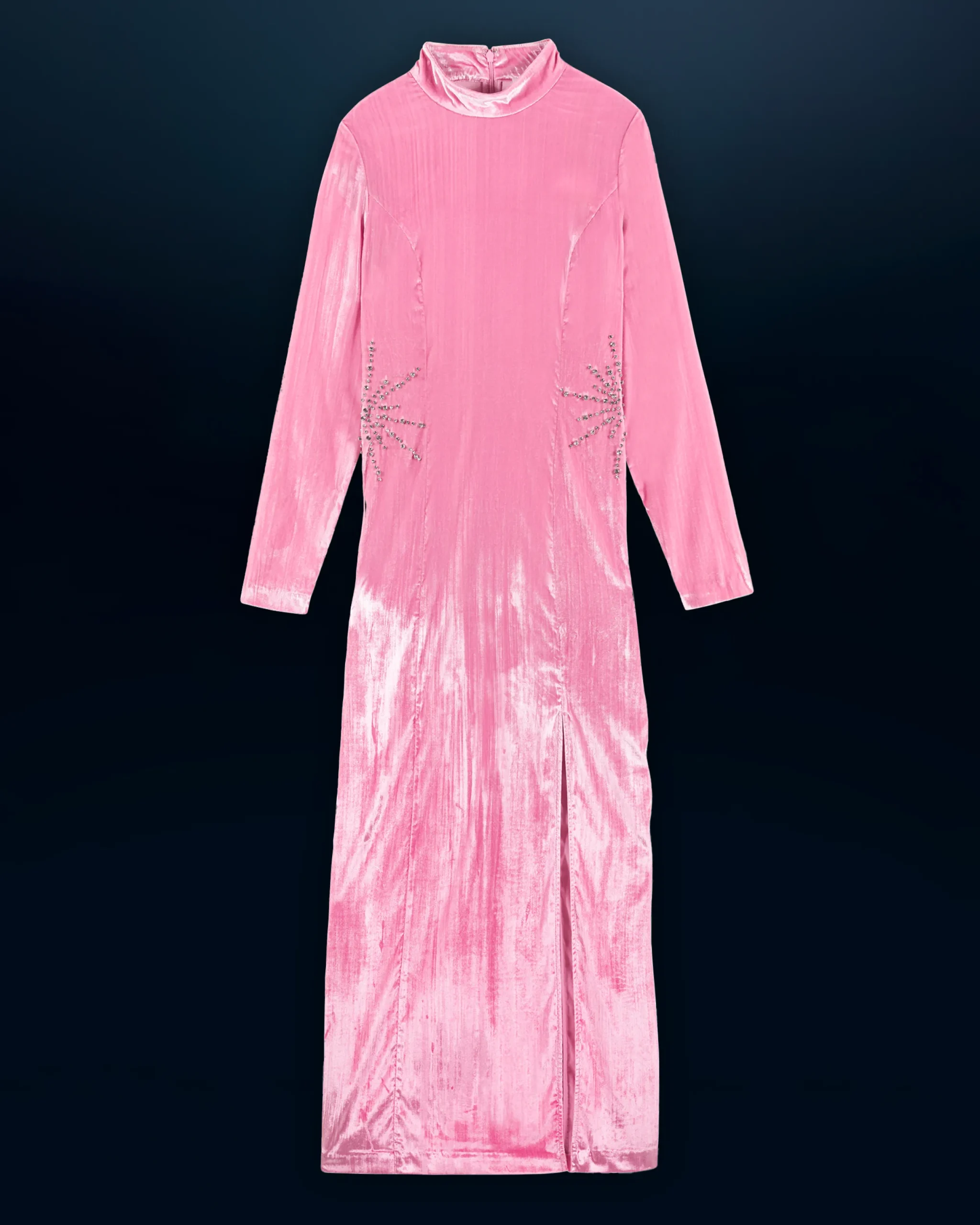 FROM FUTURE Robe Longue Manche Longue Velours Crinkle CrystalPink Hot