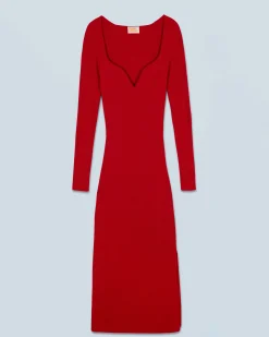 FROM FUTURE Robe Longue Manche Longue Decolleté Coeur HotRed Sale