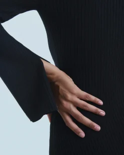 FROM FUTURE Robe Longue Manche Longue Col Polo Noir Best Sale