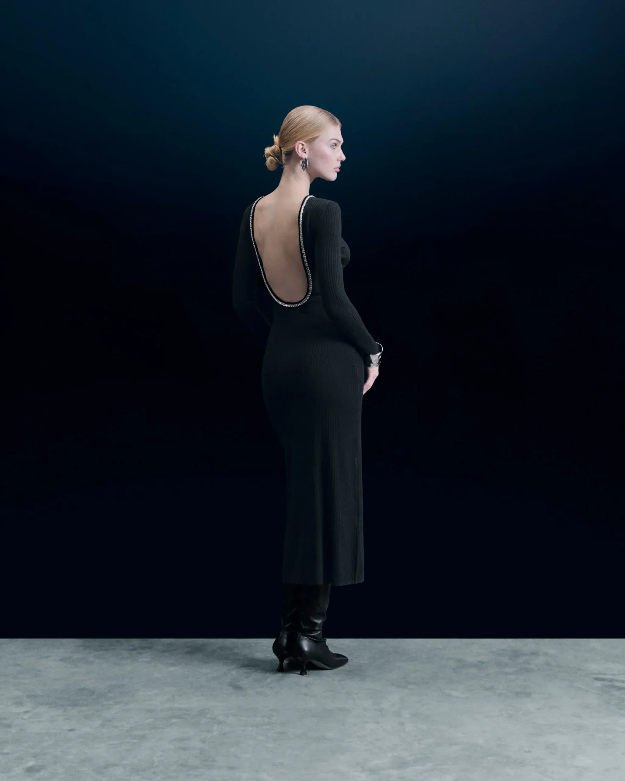 FROM FUTURE Robe Longue Manches Longues Noir Flash Sale