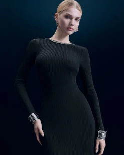 FROM FUTURE Robe Longue Manches Longues Noir Flash Sale