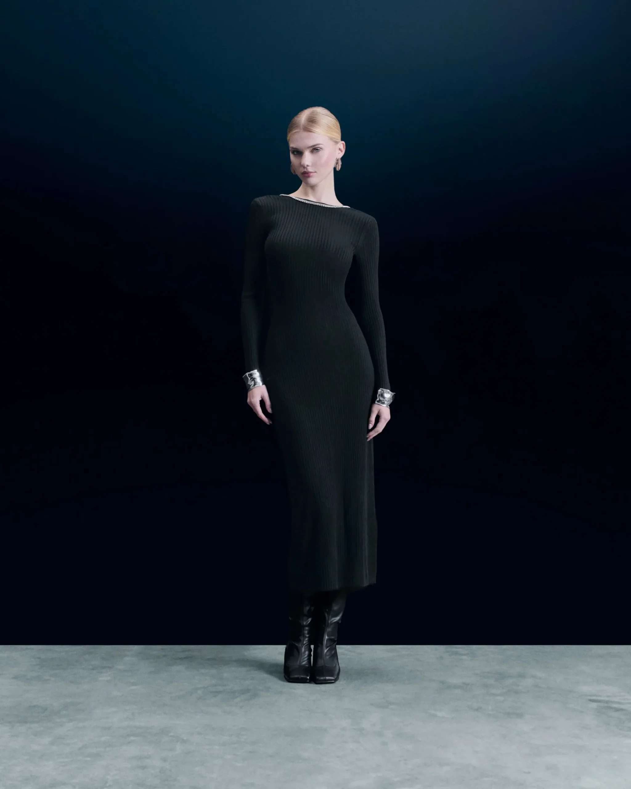 FROM FUTURE Robe Longue Manches Longues Noir Flash Sale