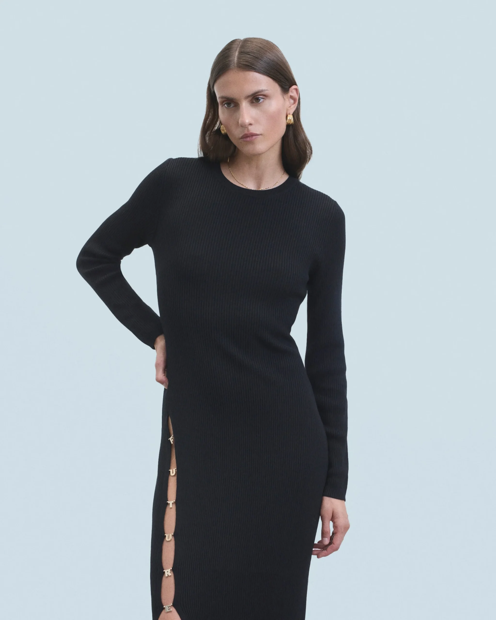 FROM FUTURE Robe Longue Manches Longues Noir Sale