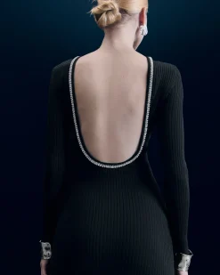 FROM FUTURE Robe Longue Manches Longues Noir Flash Sale