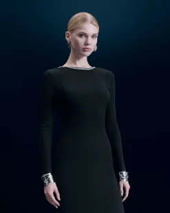 FROM FUTURE Robe Longue Manches Longues Noir Flash Sale