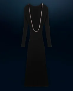 FROM FUTURE Robe Longue Manches Longues Noir Flash Sale