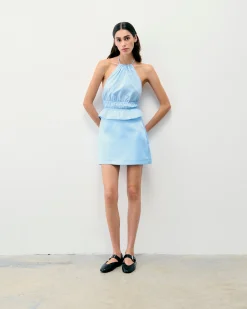 FROM FUTURE Top Bretelle Popeline BabyBlue Sale