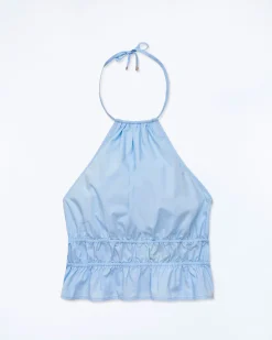 FROM FUTURE Top Bretelle Popeline BabyBlue Sale