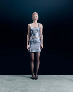 FROM FUTURE Top Bretelle Sequins Silver Store