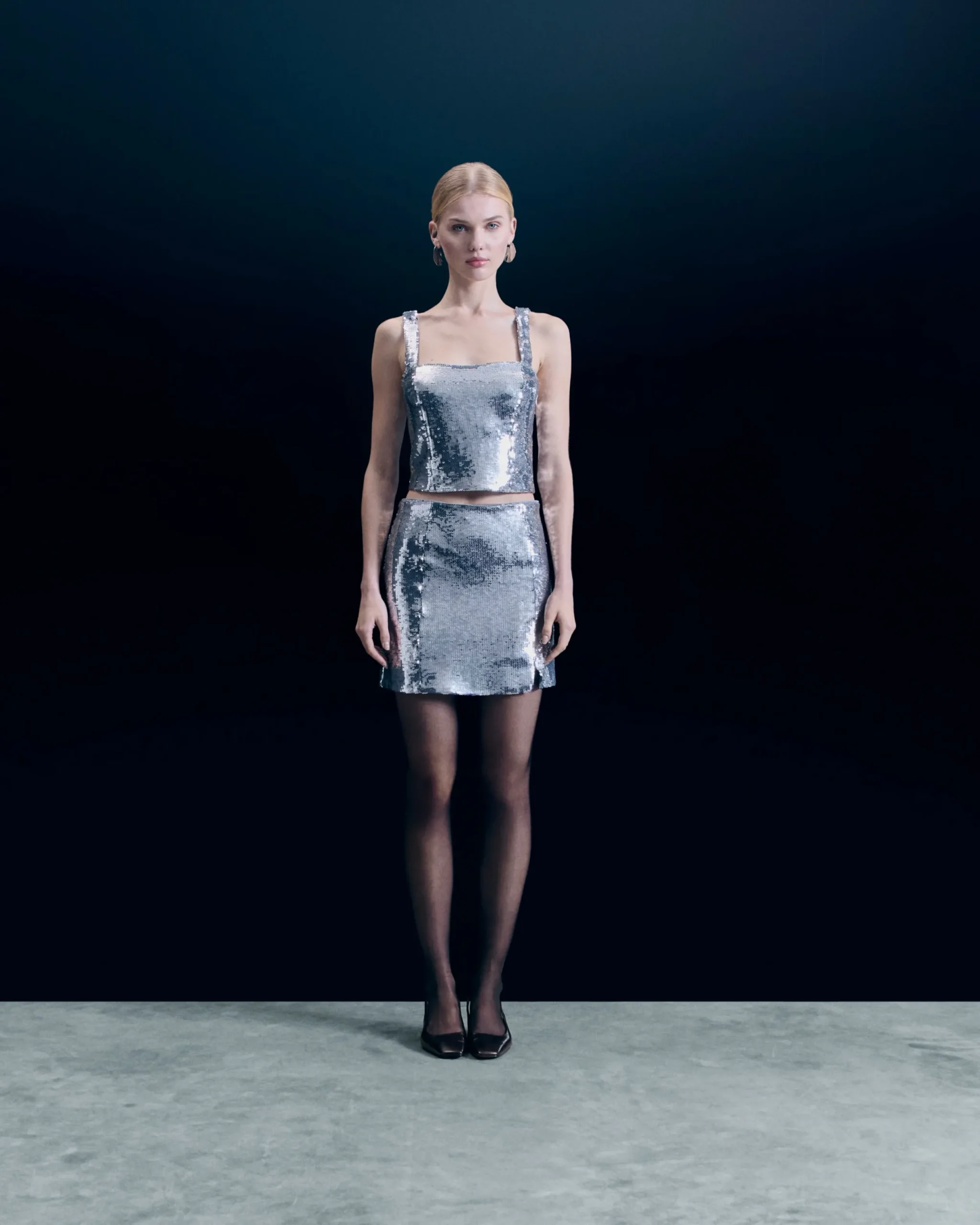 FROM FUTURE Top Bretelle Sequins Silver Store