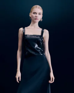 FROM FUTURE Top Bretelle Sequins Noir Discount