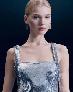 FROM FUTURE Top Bretelle Sequins Silver Store