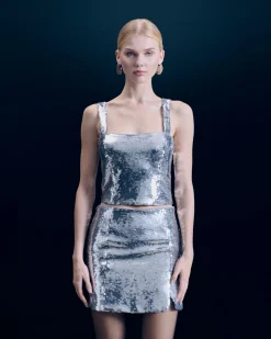 FROM FUTURE Top Bretelle Sequins Silver Store