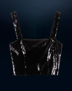 FROM FUTURE Top Bretelle Sequins Noir Discount