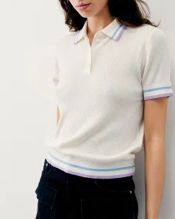 FROM FUTURE Top Manches Courtes Bandes Bicolores Ecru Flash Sale