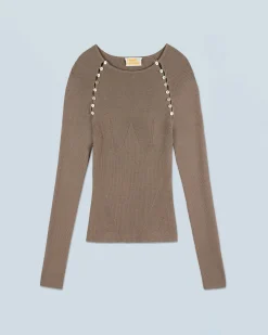 FROM FUTURE Top Manches Longues Taupe Fashion