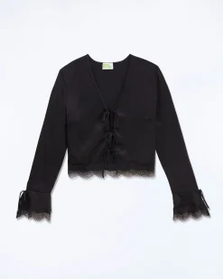 FROM FUTURE Top Manches Longues Bords Dentelle Noir Outlet