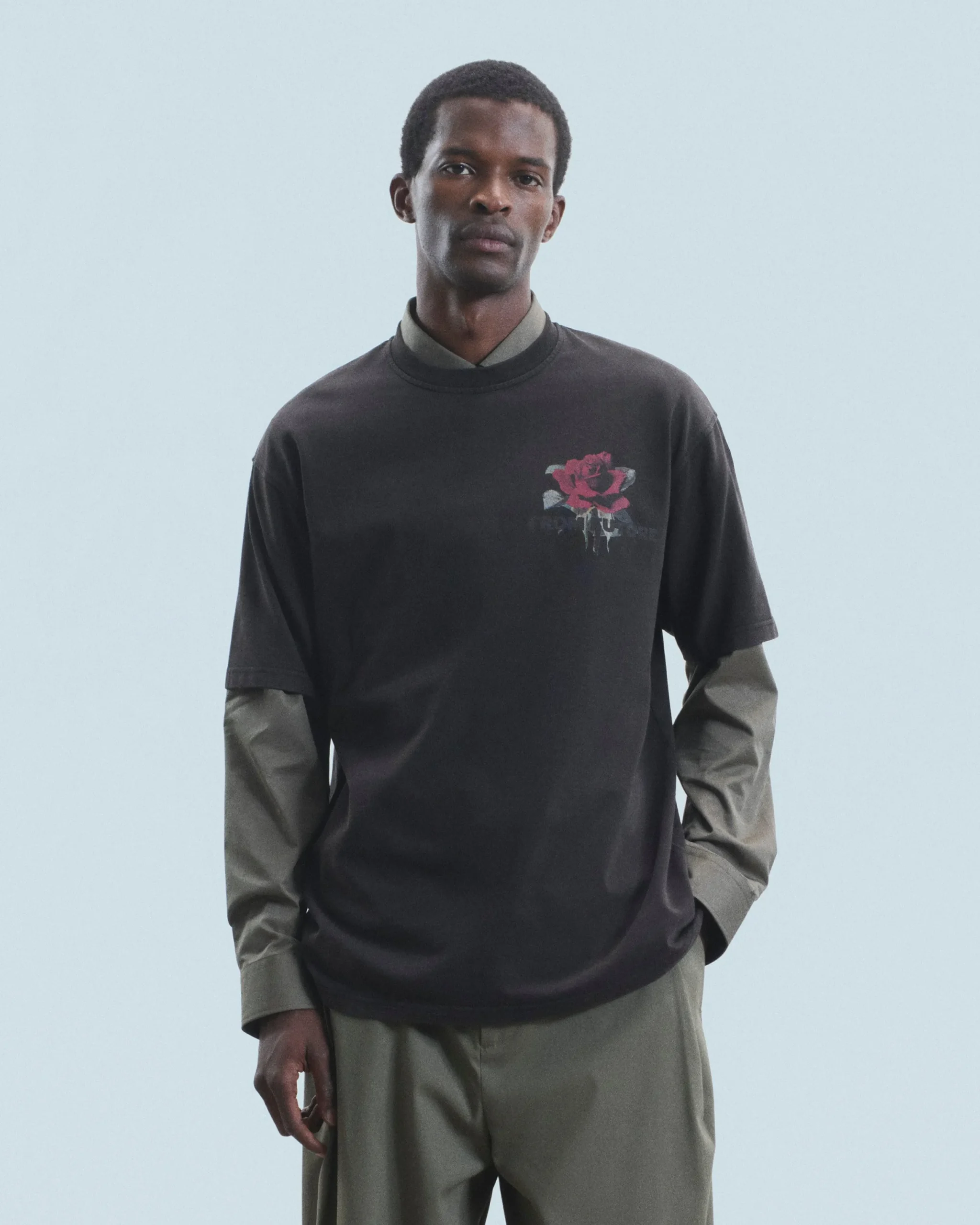 FROM FUTURE T-shirt Col Rond Manches Courtes Roses WashedBlack Store