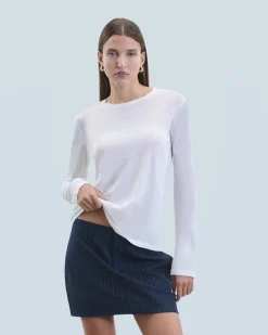 FROM FUTURE T-shirt Col Rond Manches Longues Blanc New
