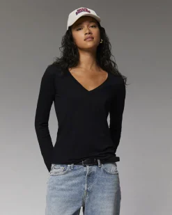 FROM FUTURE T-Shirt Col V Basique Manches Longues Navy Cheap
