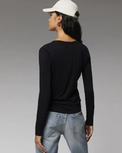 FROM FUTURE T-Shirt Col V Basique Manches Longues Navy Cheap