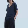 FROM FUTURE T-shirt Col V Manches Courtes Navy Fashion