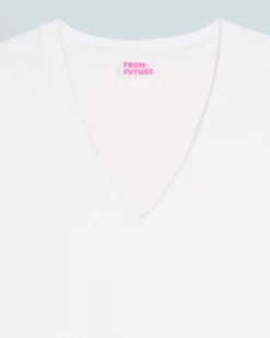 FROM FUTURE T-shirt Col V Manches Courtes Blanc Flash Sale