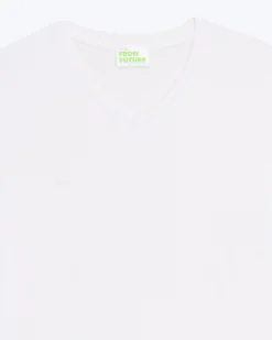 FROM FUTURE T-shirt Col V Manches Courtes Blanc New