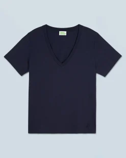 FROM FUTURE T-shirt Col V Manches Courtes Navy Fashion